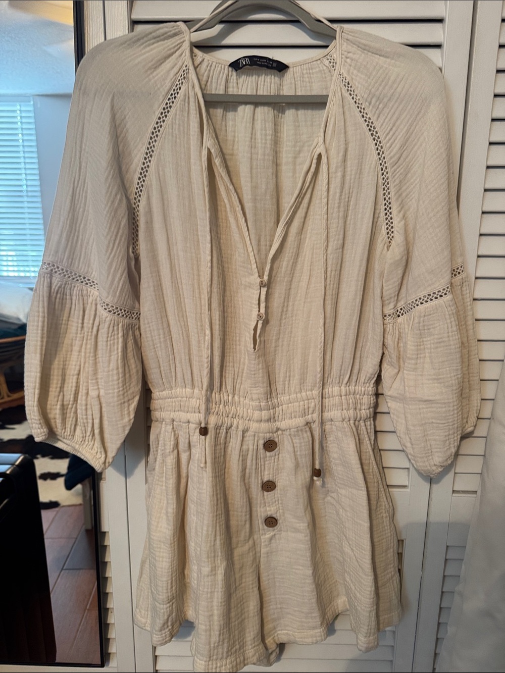Zara Cream Bohemian Button-Front Gauze Dress